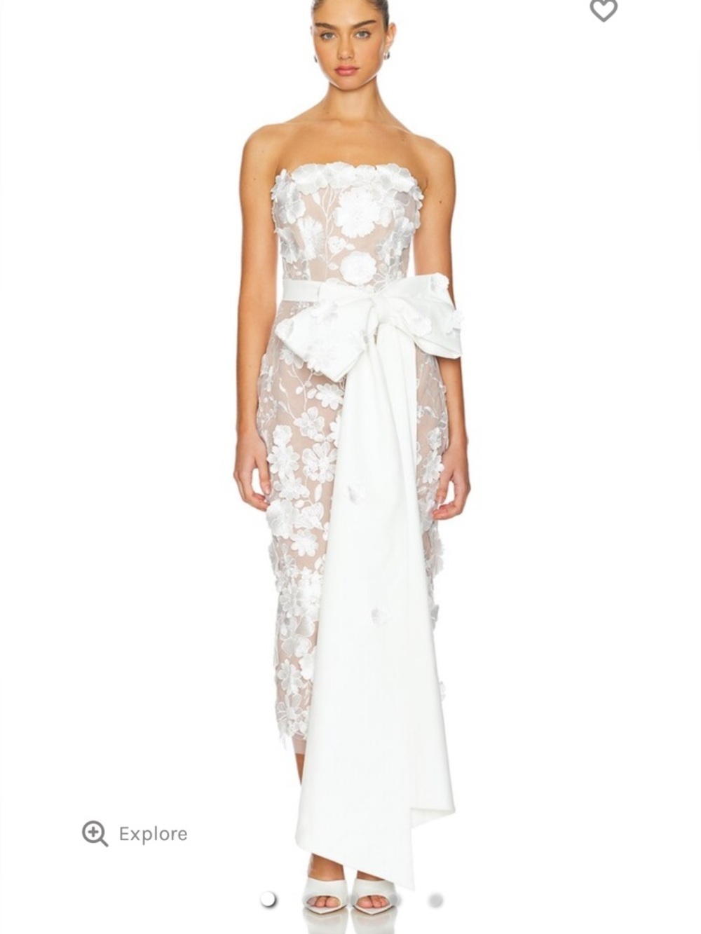 Elliatt White Strapless Floral Appliqué Midi Dress with Bow